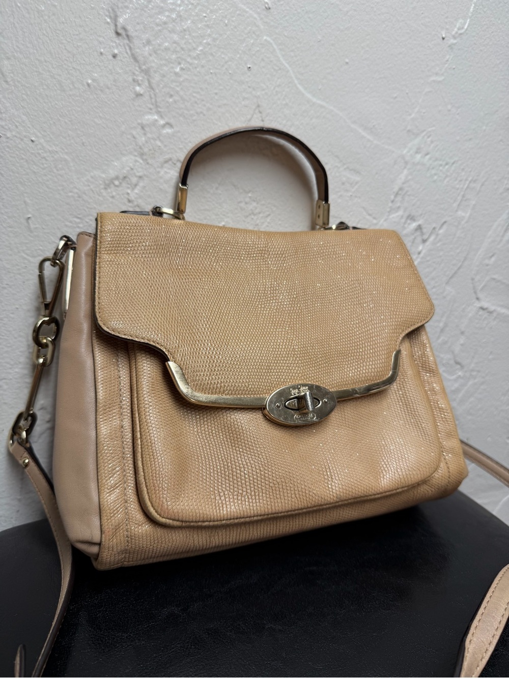 Beige Lizard-embossed Leather Coach Madison Sadie Flap Satchel - Picture 16 of 16